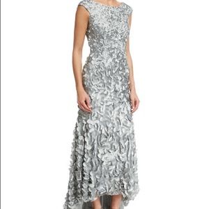 Theia Cap-Sleeve Petal Column Gown, Mist